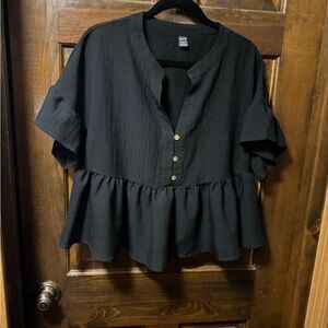 SHEIN Black Ruffle Hem Blouse